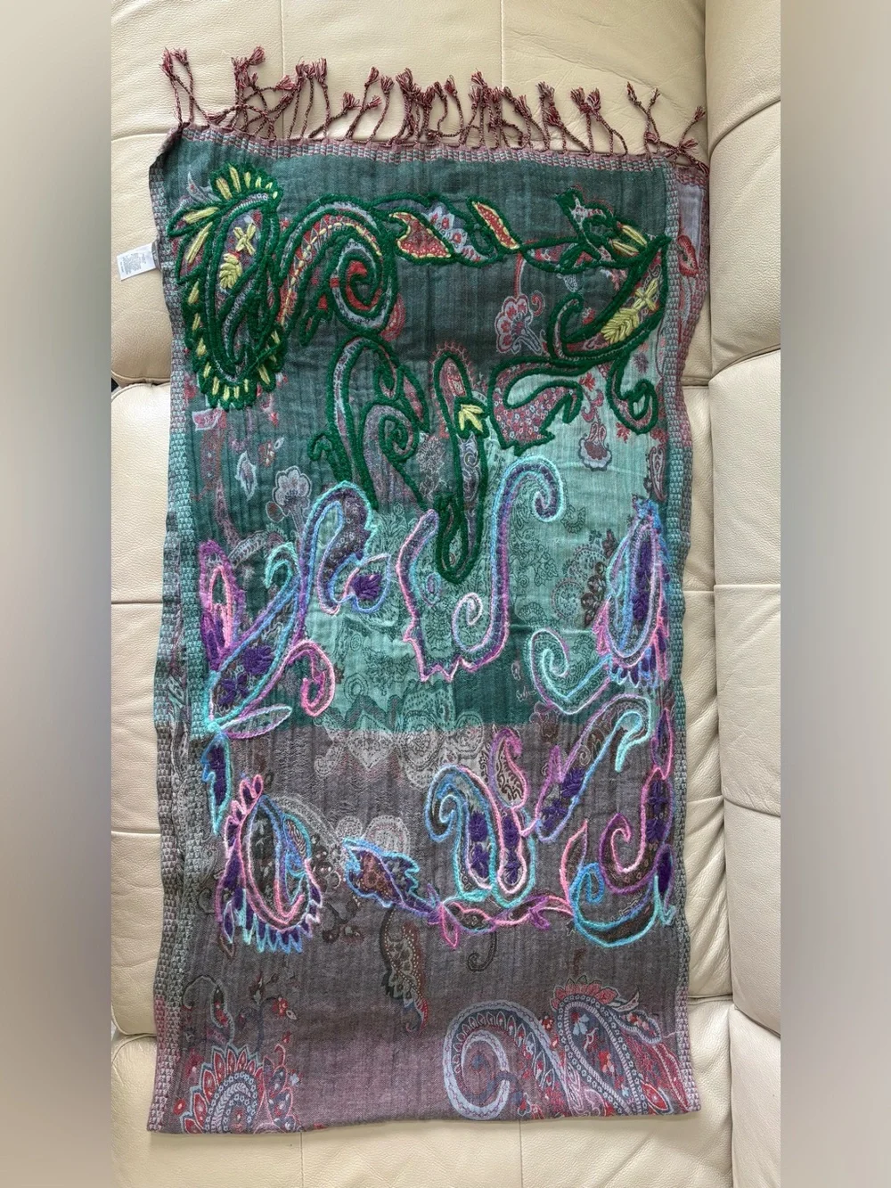 Multicolored Embroidered Paisley Shawl Scarf in Teals Pinks Purples and more!